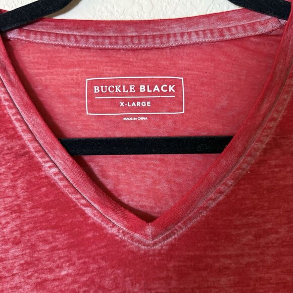 Buckle Black Mens Burnout V-Neck T-Shirt Large Casual Short Sleeve Red - Picture 2 of 5